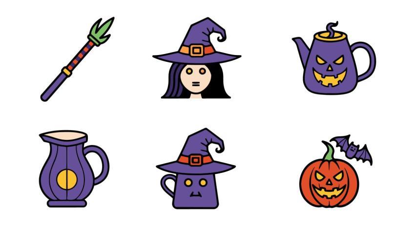 Happy halloween icons set decoration